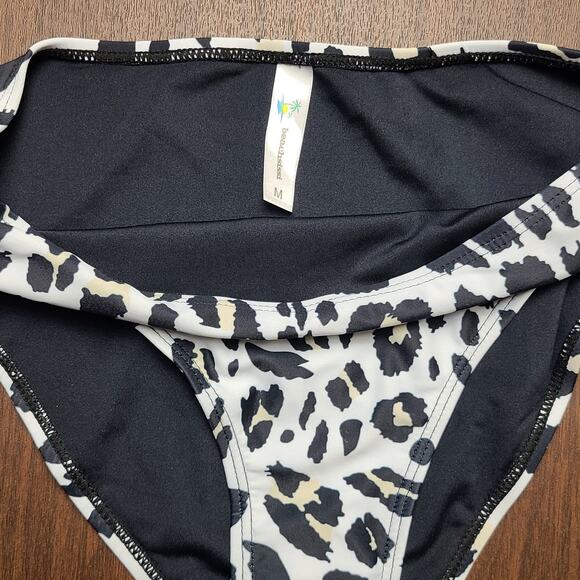 NWT Beachsissi Women’s Tankini Set Black Top White Brown Animal Print Bottoms M - Picture 2 of 7